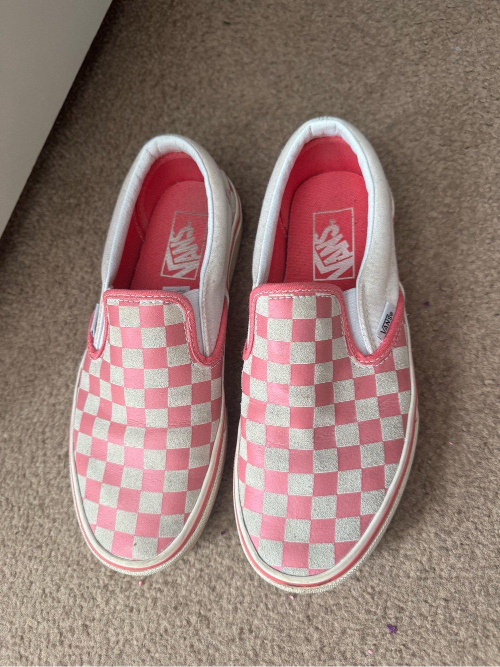 Vans Slip-On Checkerboard Sneakers in Pink and White